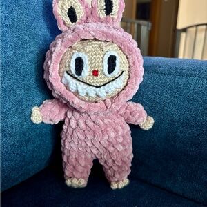 SOLD but I will be making more.   Plush velvet Labubu handmade crocheted